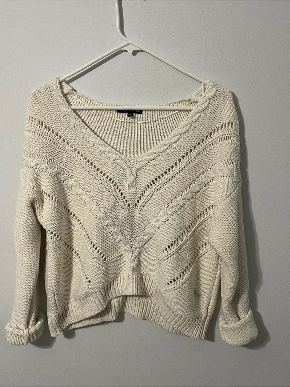 Kendall & Kylie Cream V-Neck Open-Knit Sweater
